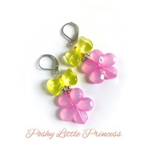 Flower Bow Dangle Earrings ~ Ylw/Pink